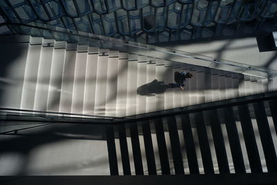 Person walking on steps in building