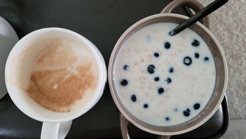 High angle view of coffee on table