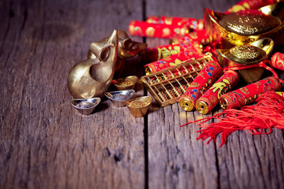High angle view of illuminated decoration on table