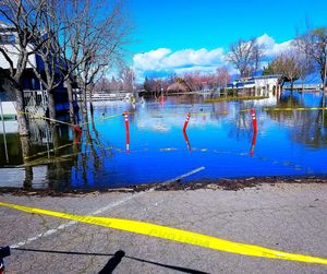 Swimming pool against blue sky