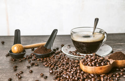 Close-up of coffee cup on table