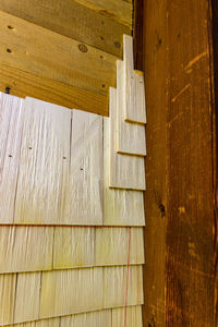 Close-up of wooden log cabin