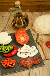 High angle view of food on table