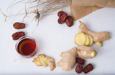 High angle view of breakfast on table