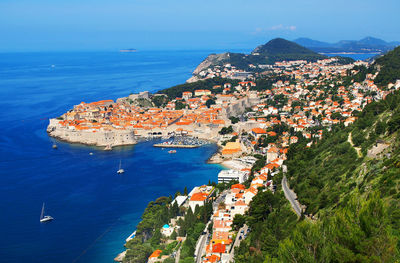 High angle view of cityscape by adriatic sea