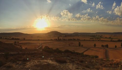 Scenic view of field against sky during sunset