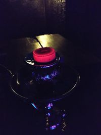 High angle view of tea light candle on table