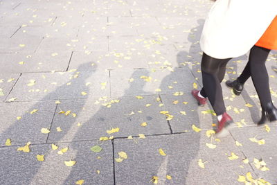 Low section of woman walking on footpath