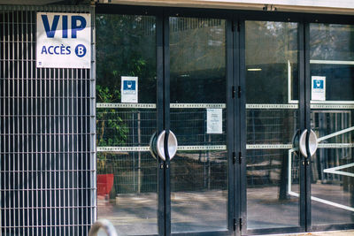 Information sign on glass window