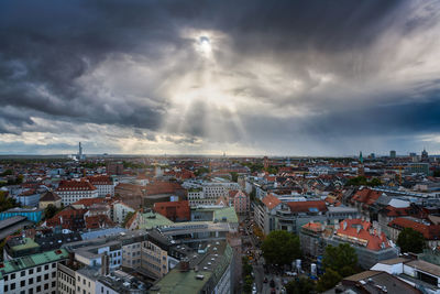 High angle view of townscape against sky