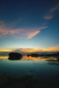 Scenic view of lake against sky during sunset