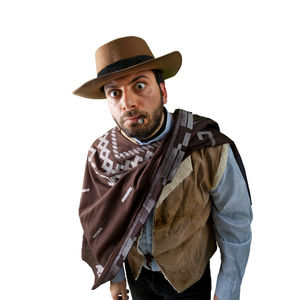 Portrait of man wearing hat against white background