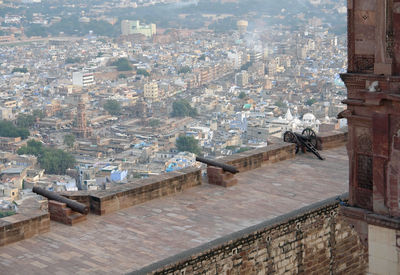 High angle view of buildings in city