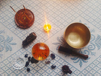 High angle view of coffee on table