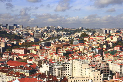 High angle view of townscape against sky