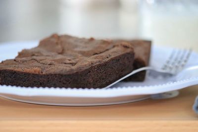 Close-up of cake in plate on table