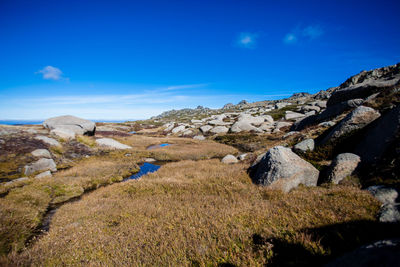 Panoramic view of landscape against blue sky