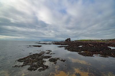 Scenic view of sea against cloudy sky