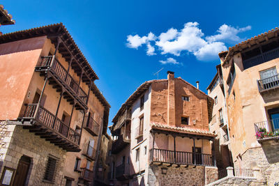 Traditional medieval style architecture in the main square of albarracin, teruel