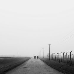 Rear view of man walking on road