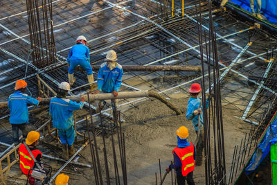 High angle view of people working