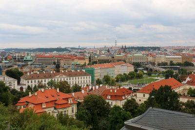 High angle view of townscape against sky