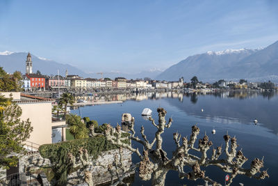 Scenic view of sea and buildings against sky