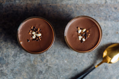 High angle view of coffee on table