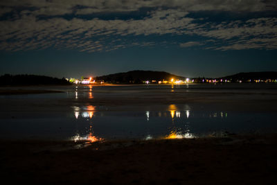 Scenic view of sea against sky at night