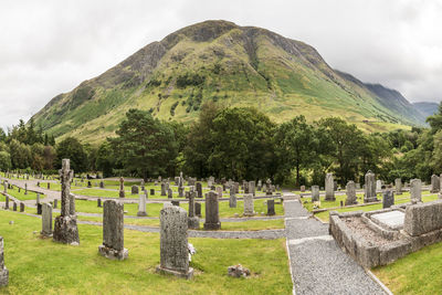 Panoramic view of cemetery against sky