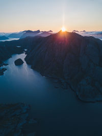 Scenic view of mountains against sky during sunset