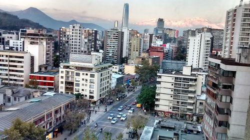 High angle view of street amidst buildings in city