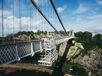 View of suspension bridge against cloudy sky