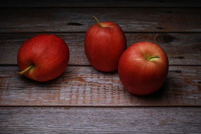 High angle view of apples on table