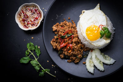 High angle view of food in plate