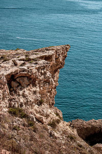 High angle view of rock formation in sea