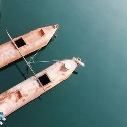 High angle view of boat moored in sea