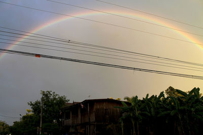 Low angle view of cables against sky during sunset