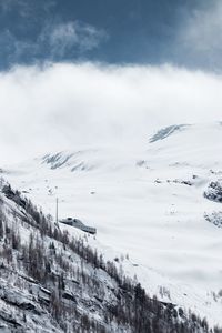 Scenic view of snow covered mountains against sky