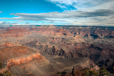 Aerial view of dramatic landscape against cloudy sky