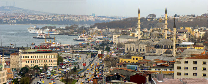 High angle view of buildings in city