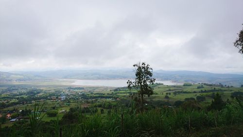 Scenic view of landscape against cloudy sky