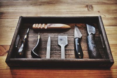 High angle view of work on table