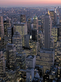 Aerial view of city at night