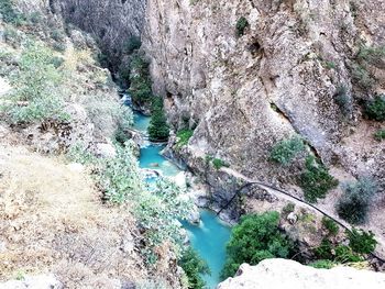 High angle view of rock formation in water