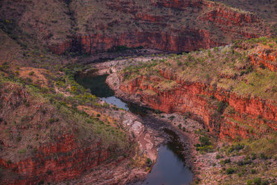 High angle view of water flowing through rocks