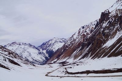 Scenic view of snow covered mountains against sky