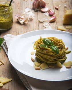 Close-up of food in plate on table