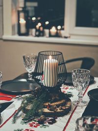 Wineglasses on table. christmas time 