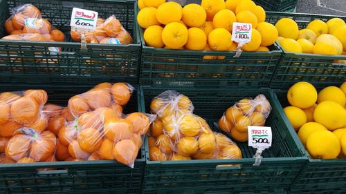 Pumpkins for sale at market stall